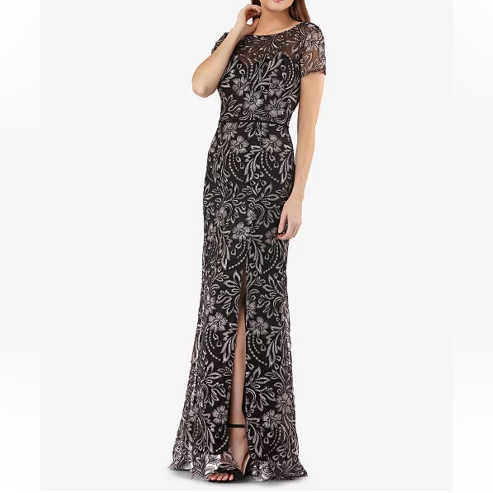 JS Collections Embroidered Black and pink trumpet gown